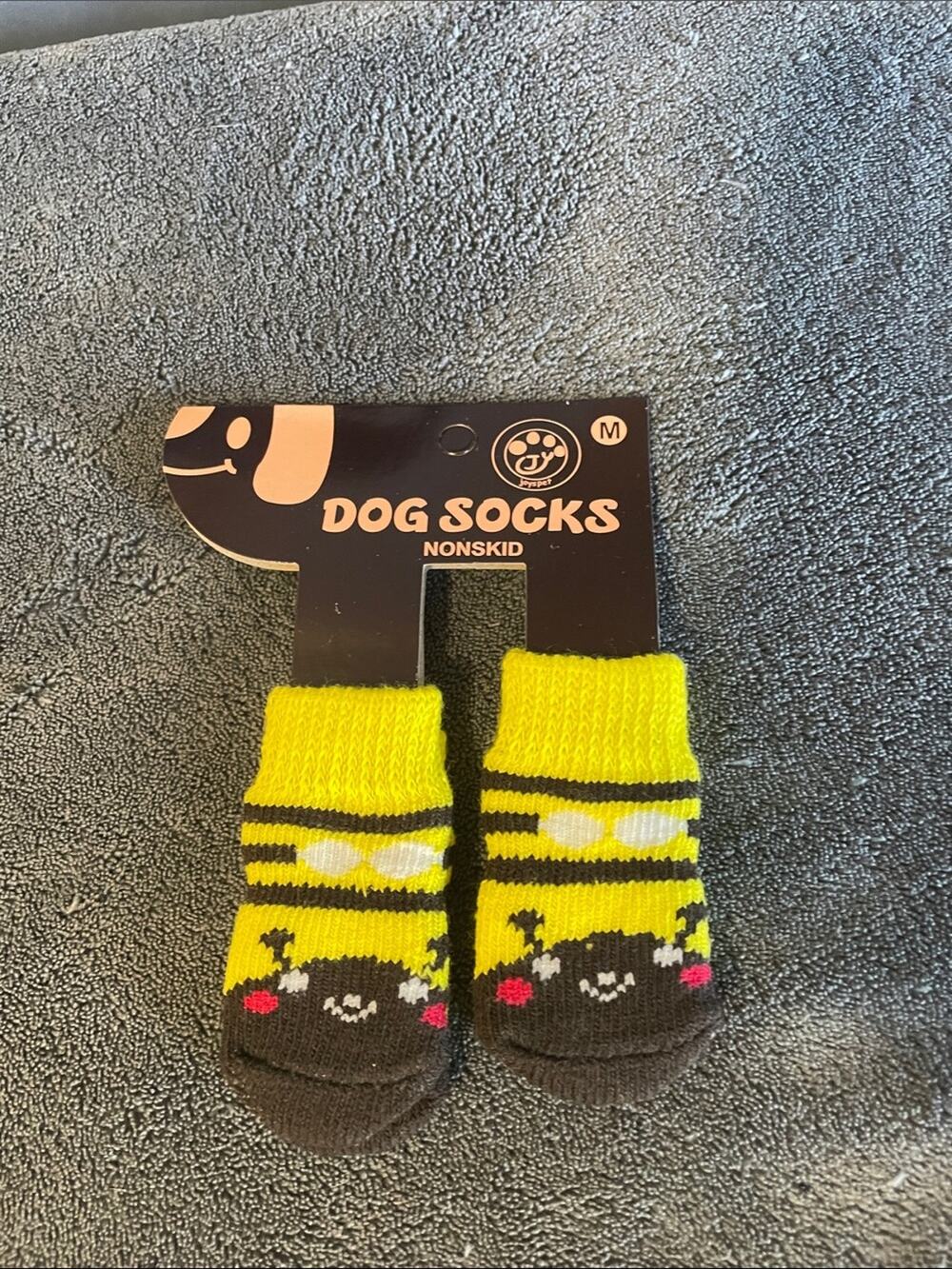 Dog Socks Nonskid Yellow Bee Design - M